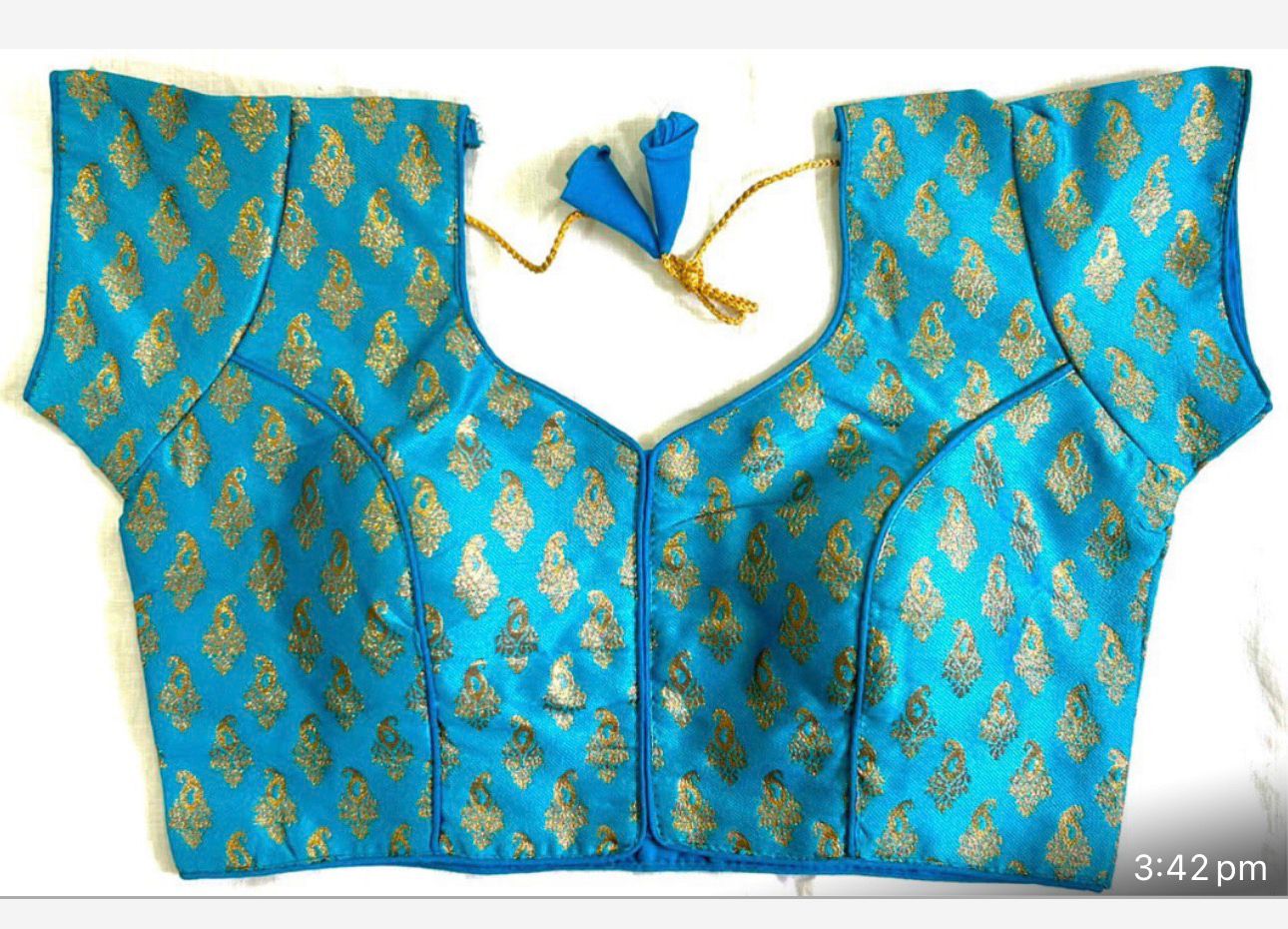 Aarini Jacquard Brocade Silk Blouse-Teal